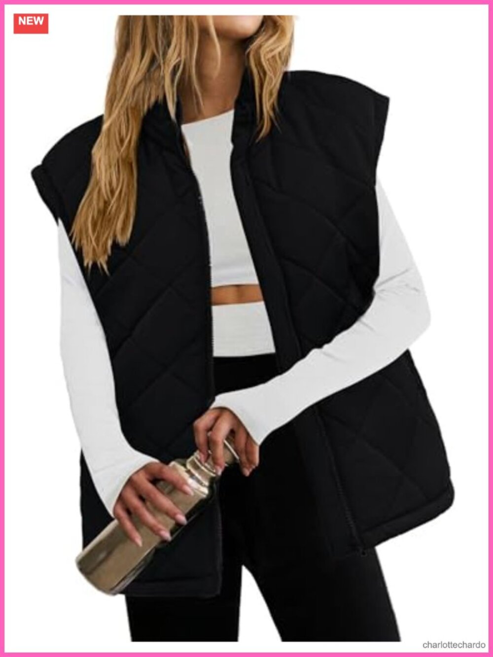 Oversized Quilted Puffer Vest Womens Sleeveless Zip Up Lightweight Winter Coat